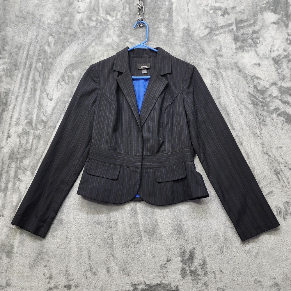Vintage B-Wear Byer California Blazer Womens L Black Blue Pinstripe Lined Preppy